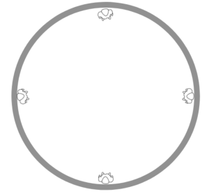 four humans inside a circle facing each other to the far end